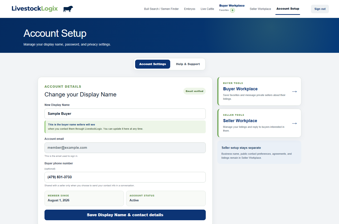 Account details and preferences