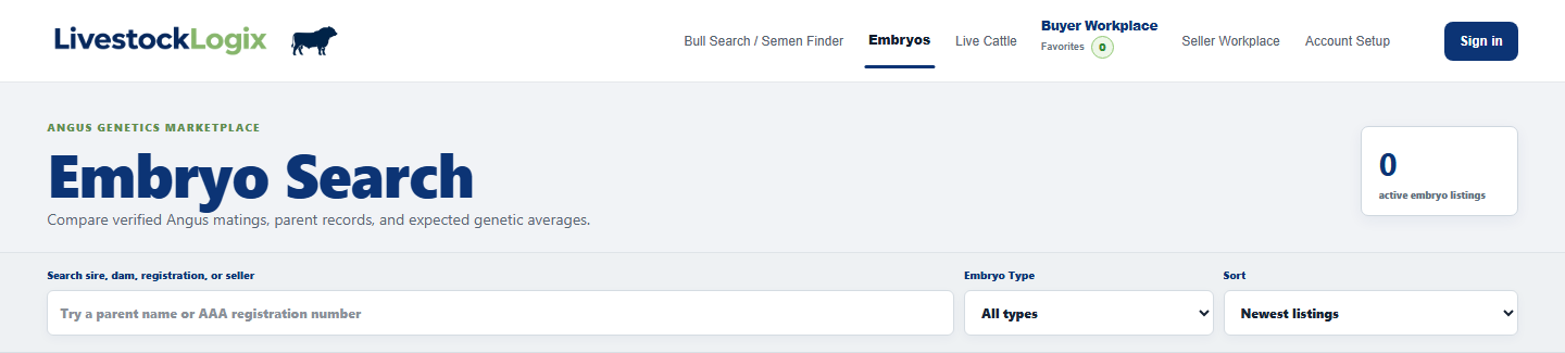 Embryo Search page
