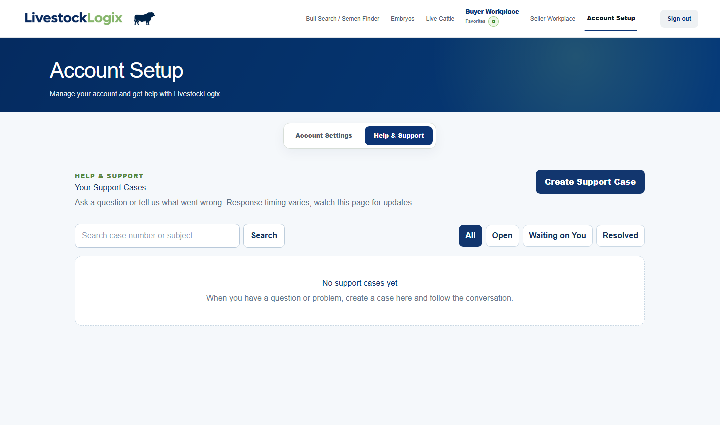 Help and Support area in Account Setup