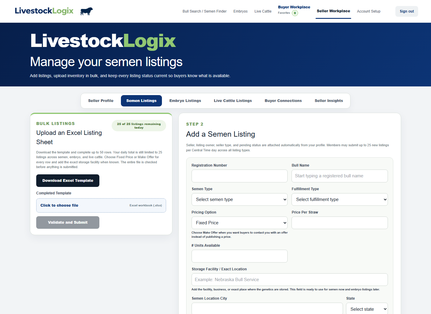 Seller Workspace navigation